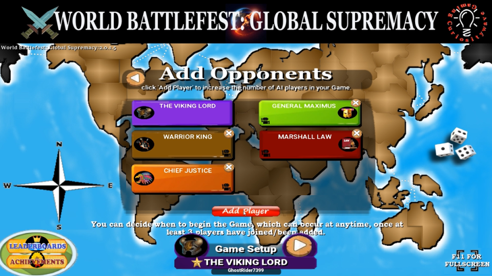 World Battlefest - add Players to Game Setup Menu
