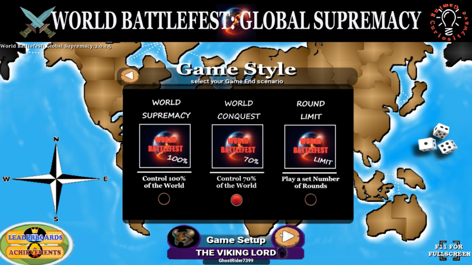 World Battlefest - Game Style Goal Setup Page
